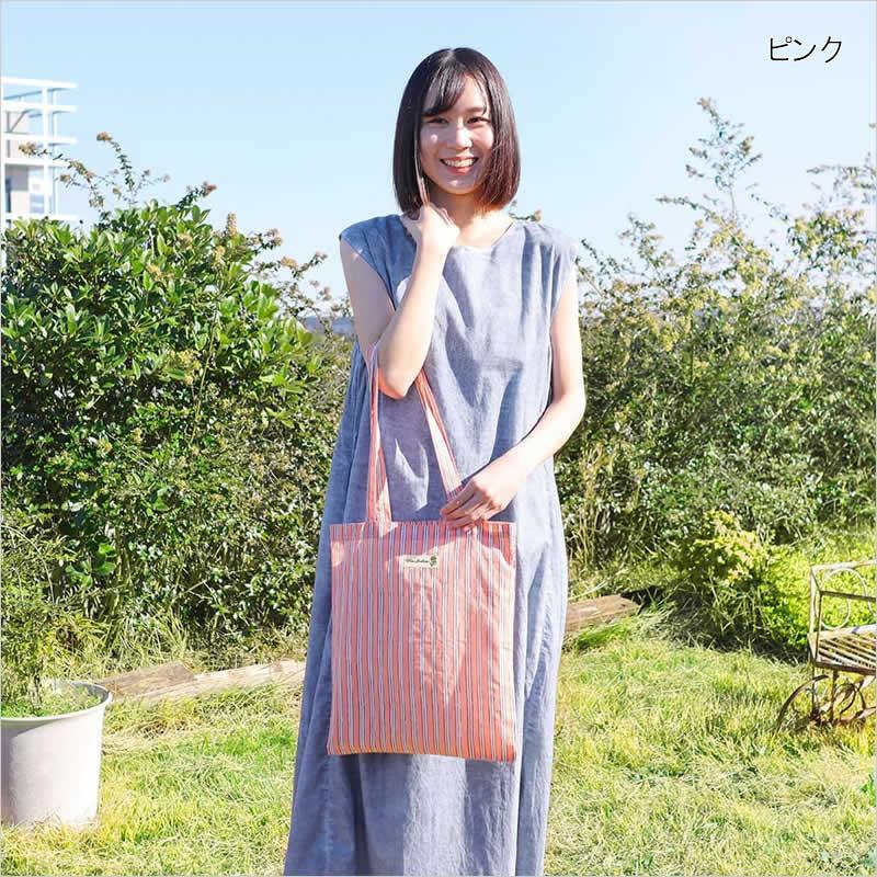 トートバッグ ストライプ ブロックプリント A4 サブバッグ 薄手 手提げ