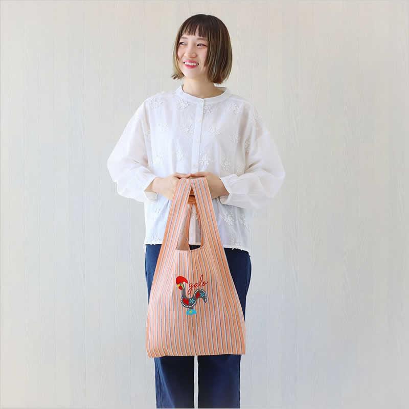 マルシェバッグ ストライプ エコバッグ 折りたたみ コンパクト
