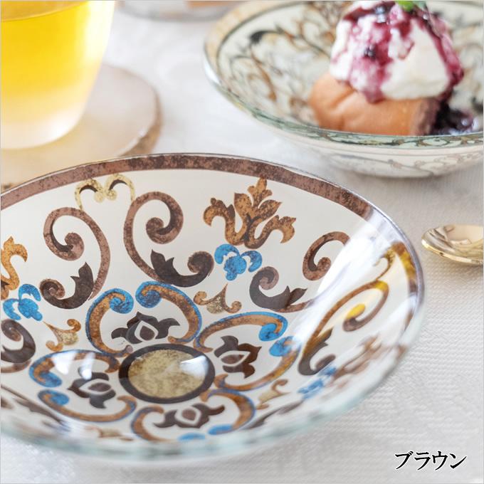 ガラスボウル オリエンタル ガラス プレート ボウル 小皿 フルーツ皿