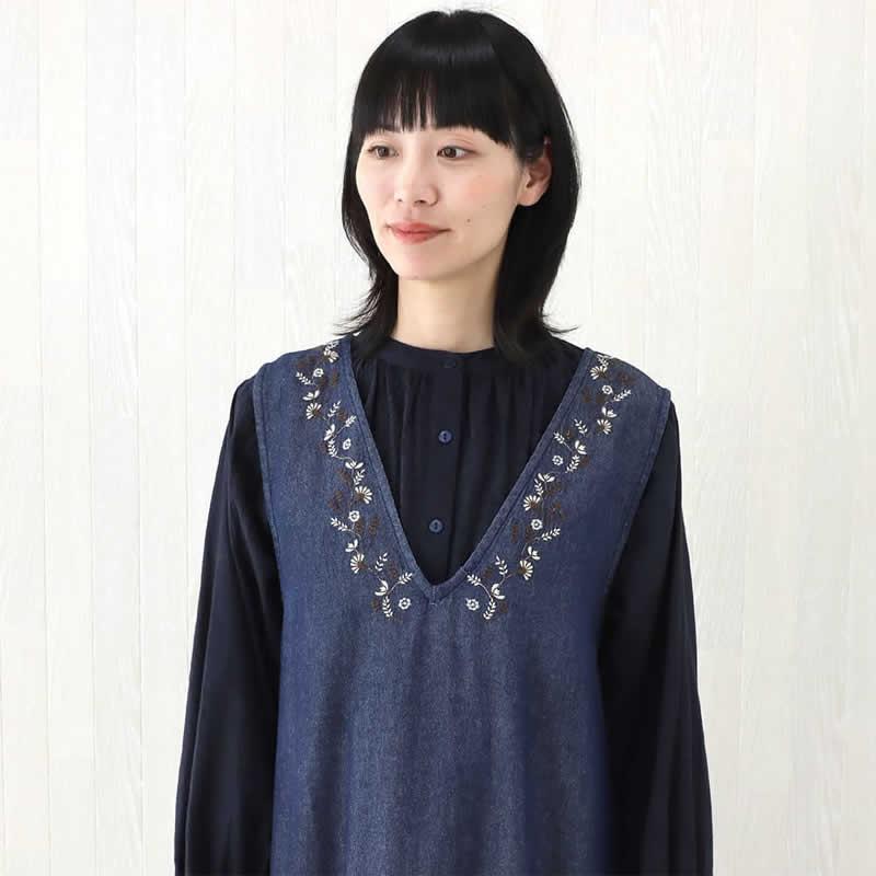 PORINA ポリーナ ジャンパースカート デニムエンブ インディゴ デニム