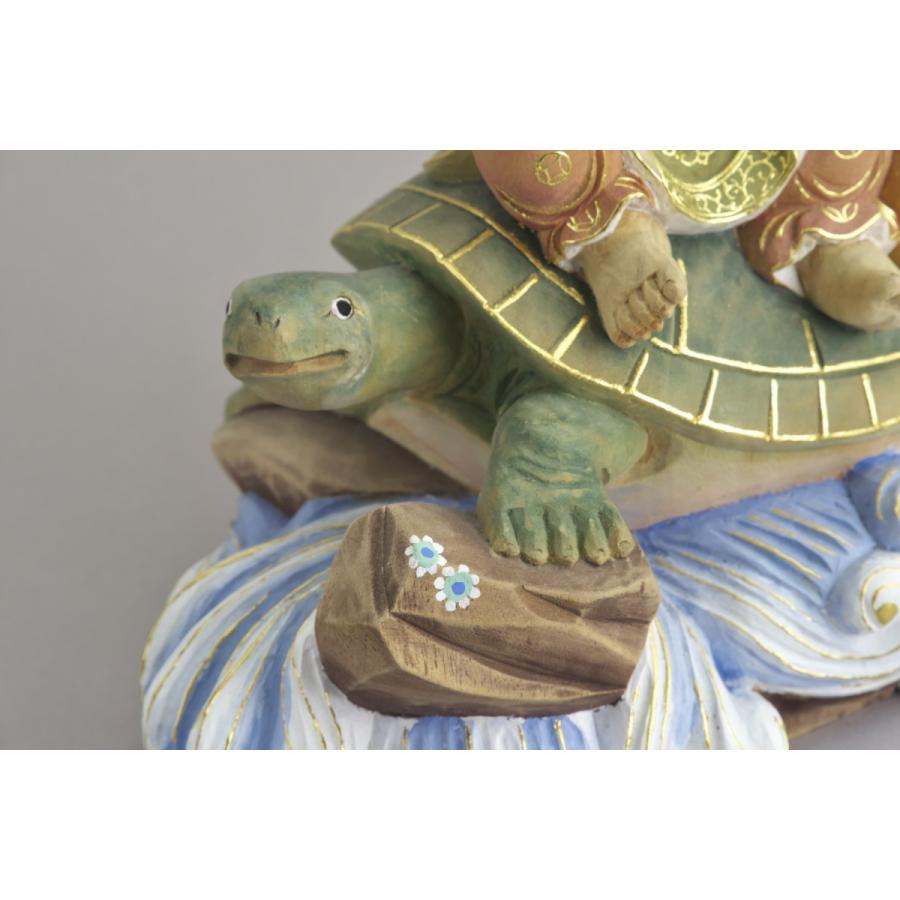 仏像 彩色 亀に恵比寿大黒 一刀彫り 桧／【送料無料】 : お仏壇