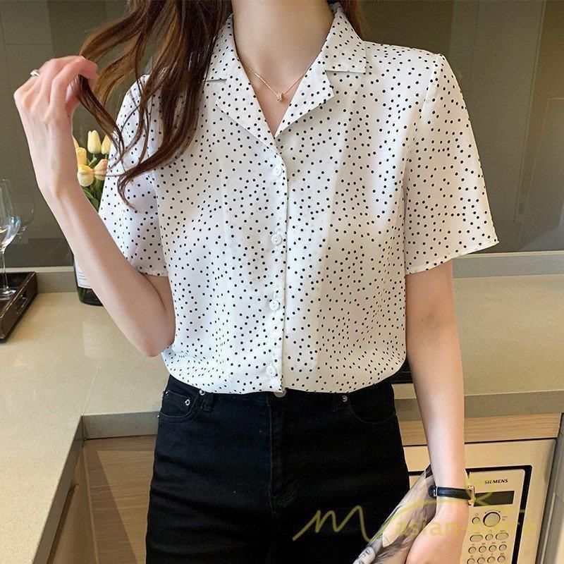 超歓迎 半袖シャツレディースブラウストップス夏服プリントシャツ可愛いドット柄女性着春夏きれいめスーツの襟春コーデアウトドアカジュアル細身 半袖 サイズ Xxl Digpoint Com Br