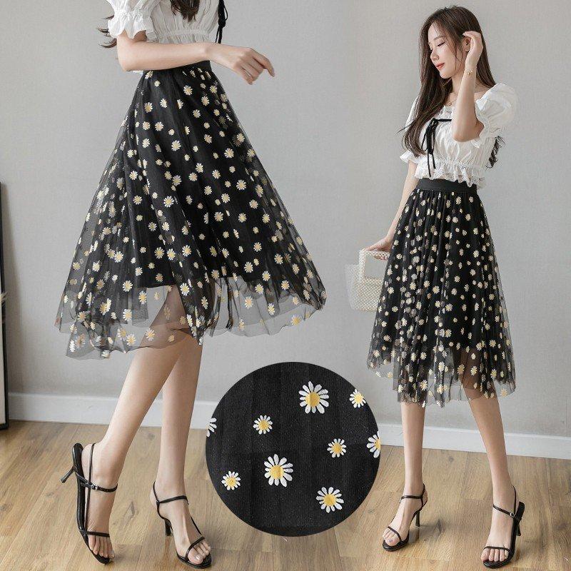 開梱 設置 無料 レディースウエア チュールスカート フレアスカート ウエストゴム 膝丈スカート 花 チュールスカートフレアスカートウエストゴム膝丈 スカート花柄スカート可愛いハイウエストプリント夏スカートレディース可愛い美脚効果黒ベージュ Www