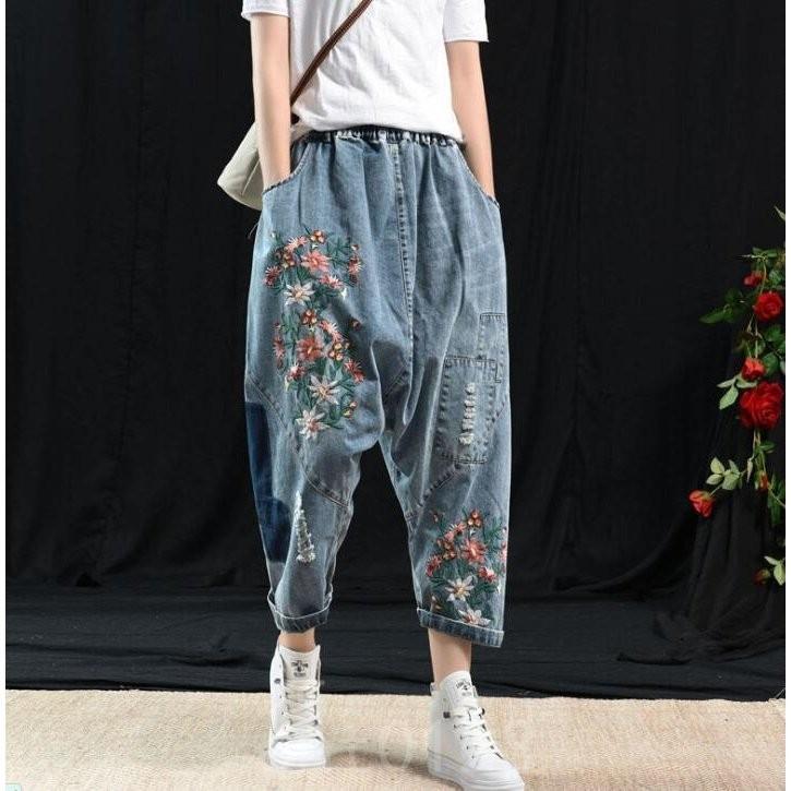 ボトムス パンツ シリアルシール付 デニムパンツレディース九分丈ジーパン崩れパンツハレムパンツ春９分丈ジーンズ夏パンツ花柄デニムボトムス森ガール風ズボン刺繍ジーンズ 4dqhtfmzcd Boulevardrestaurants Com