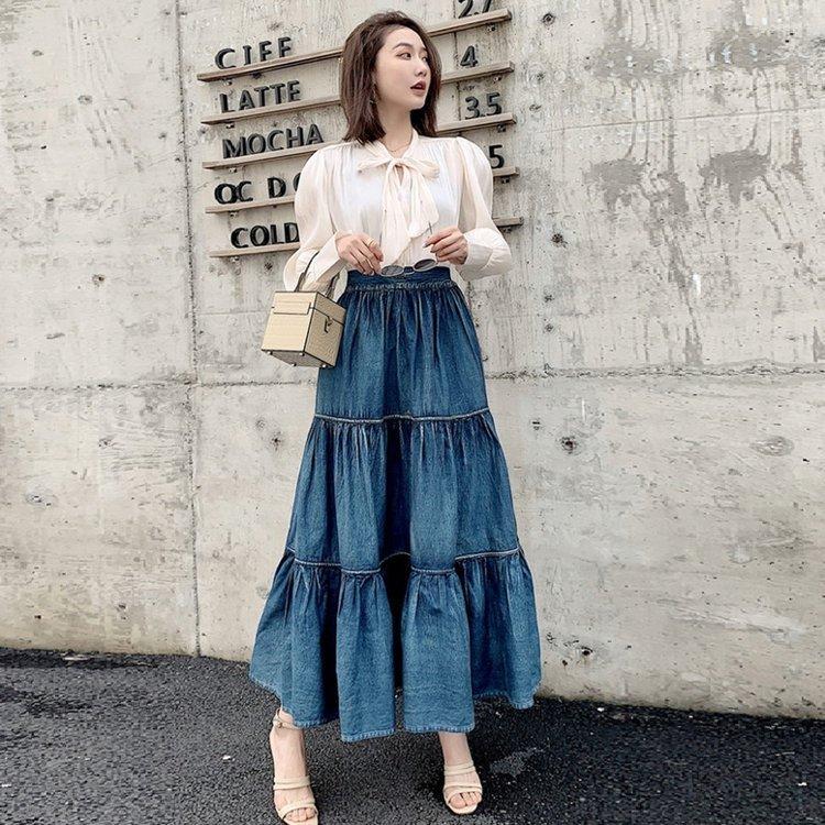 ストレッチドビー rurumu: torn denim tiered SK ティアードスカート
