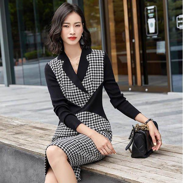 経典ブランド 大きいサイズ ワンピース 千鳥格子 オフィス系 タイト テーラード襟 通勤 スーツ風 08 09 10 ワンピース サイズ 3l Www We Job Com