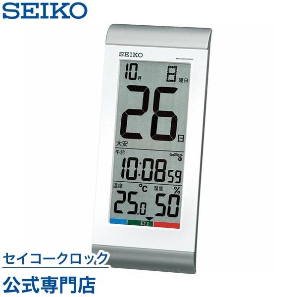 目覚まし時計 セイコー SEIKO 置き時計 SQ431S 電波時計 デジタル カレンダー 日めくり機能つき 温度計 湿度計 シルバーメタリック オシャレ おしゃれ｜nuts-seikoclock