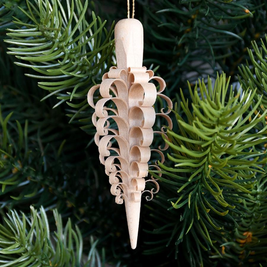 白木のクリスマスのオーナメント3点セット 削り木・木の鐘・木の玉
