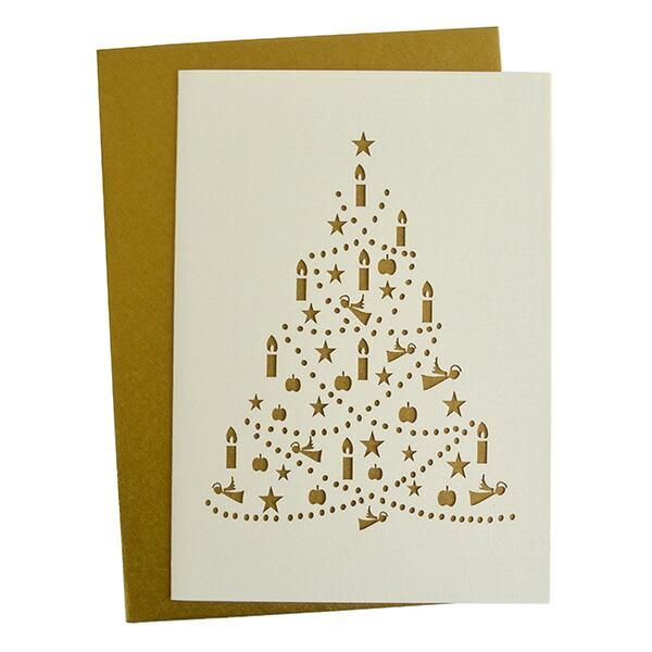 ドイツ製 クリスマスカード クリングミュラー 切り絵 カード クリスマスツリー アイボリー ゴールド 正規品