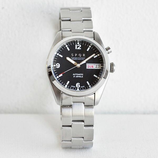 SPQR スポール メンズ・レディース兼用 腕時計 自動巻 デイデイト (日付・曜日) ブラックフェイス メタルベルト ステンレスブレス ADSB-S | SPQR