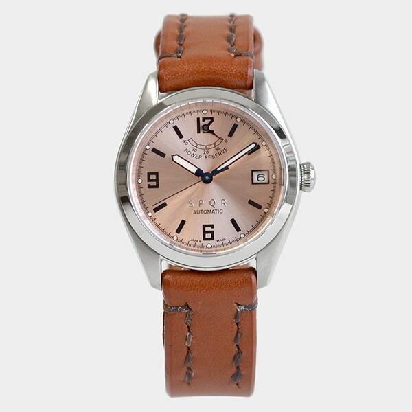 スポール SPQR 手巻き付自動巻 パワーリザーブ カレンダー 腕時計 【径36mm】ピンクフェイス SOMES ソメス ブライドルレザー キャメル
