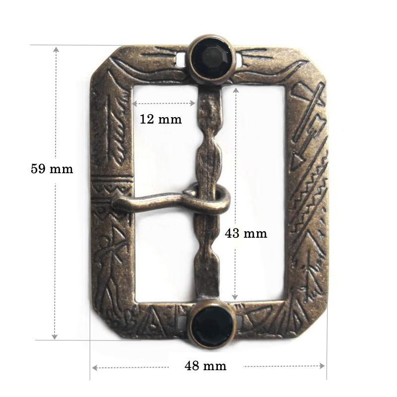 1930s インディアン柄 ビンテージ復刻版 バックル アンティークブロンズ メッキ 40mm〜42mm幅 ブラックラインストーン付き スタッズベルト |  | 01