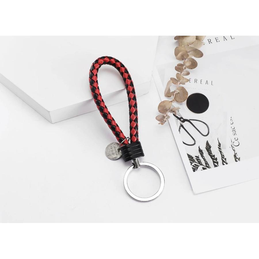 キーホルダー キーリング 革 レザーストラップ 編み込み ストラップ
