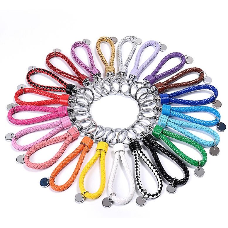 キーホルダー キーリング 革 レザーストラップ 編み込み ストラップ