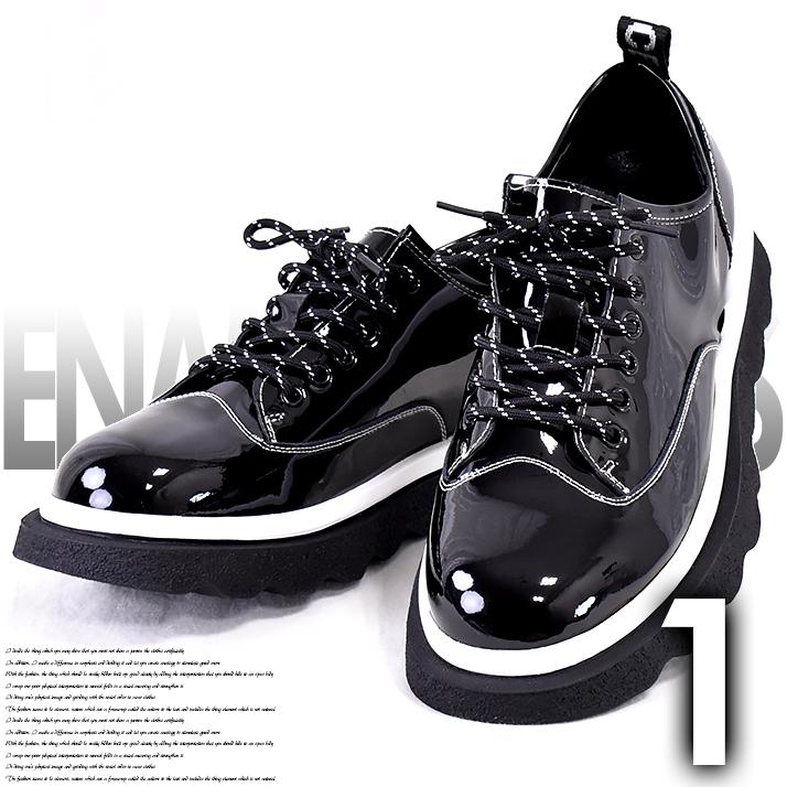 エナメル 厚底 ショートブーツ メンズ 黒 白ライン シューズ 靴 スニーカー カジュアル おしゃれ コーデ 個性的な靴 モード系 ゴシック ヴィジュアル系 V系 韓国 Nws Ac Nws Factor 通販 Yahoo ショッピング