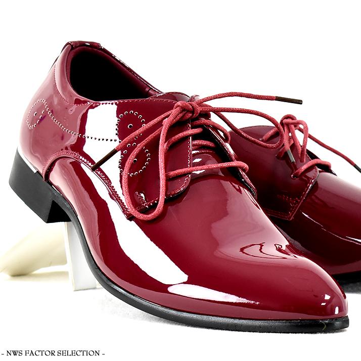 ドレスシューズ メンズ エナメルシューズ 靴 ポインテッドトゥ レースアップシューズ エナメル ワイン 赤 ホスト 結婚式 二次会 パーティー V系 モード系 ロック Nws Ac Nws Factor 通販 Yahoo ショッピング