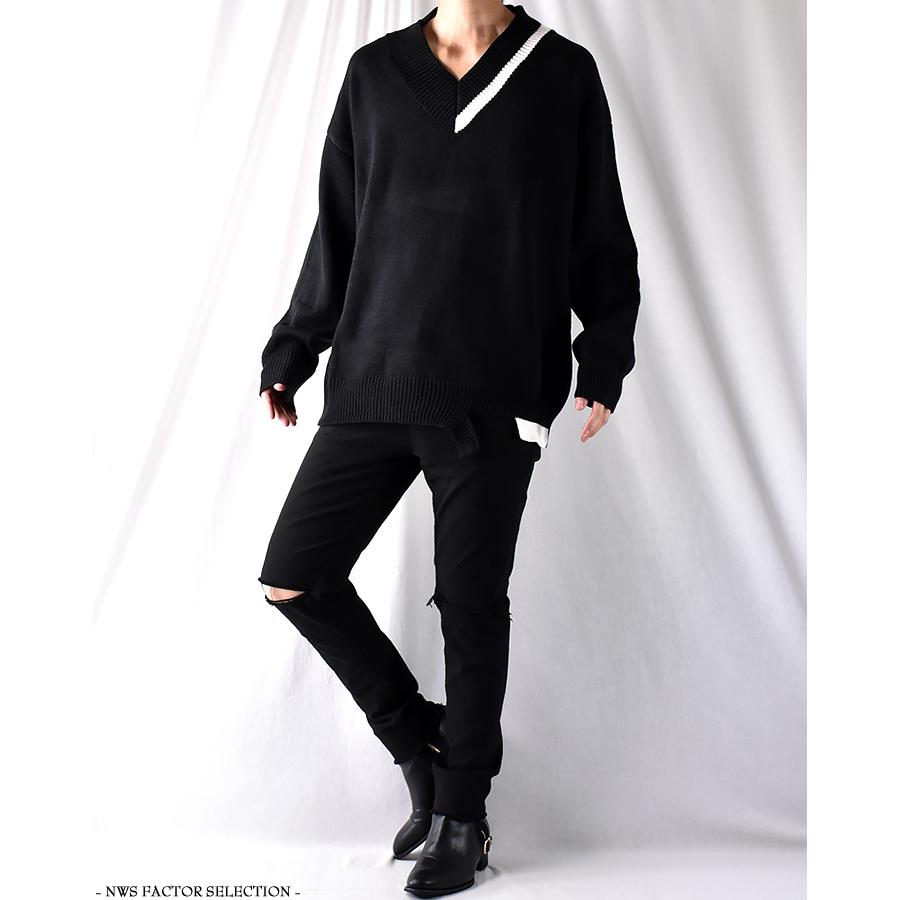 超激安 ニット セーター メンズ モード系 きれいめ ビッグシルエット 大きいサイズ Vネック 長袖 ドロップショルダー オーバーサイズ アシンメトリー 当店ブランド 注目ブランド Clearchannel Com Br