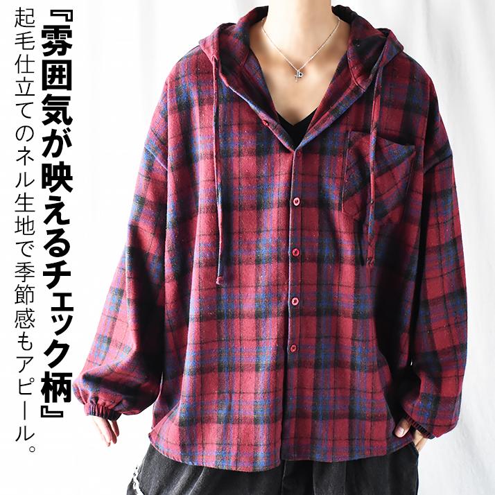 パーカー メンズ 大きいサイズ ネルシャツ 厚手 チェック 長袖 シャツ 