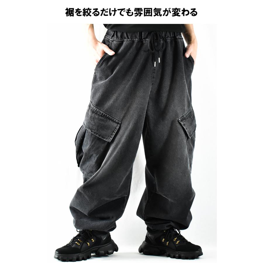 カーゴパンツ メンズ ワイド デニムパンツ ウエストゴム 紐 カーゴパンツ メンズ ワイド デニムパンツ ウエストゴム 紐