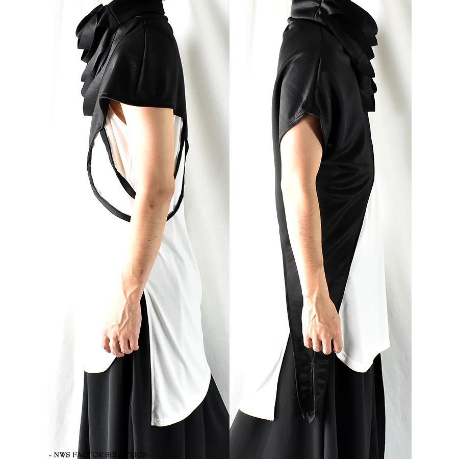 素敵な アシンメトリー トップス メンズ ハイネック 半袖 タートルネック 変形 カットソー ロング丈 ショート丈 ドレープ V系 モード系 衣装 ダンス ロック ストリート Aynaelda Com