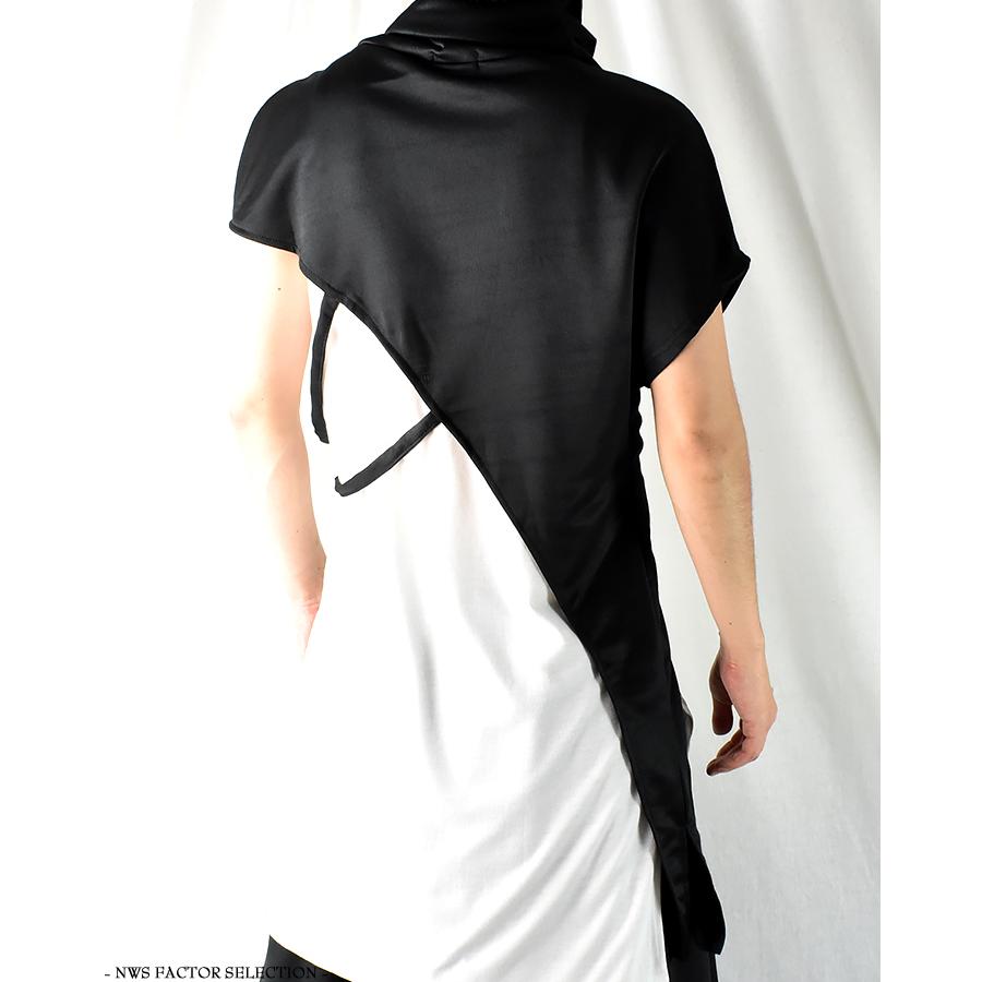素敵な アシンメトリー トップス メンズ ハイネック 半袖 タートルネック 変形 カットソー ロング丈 ショート丈 ドレープ V系 モード系 衣装 ダンス ロック ストリート Aynaelda Com