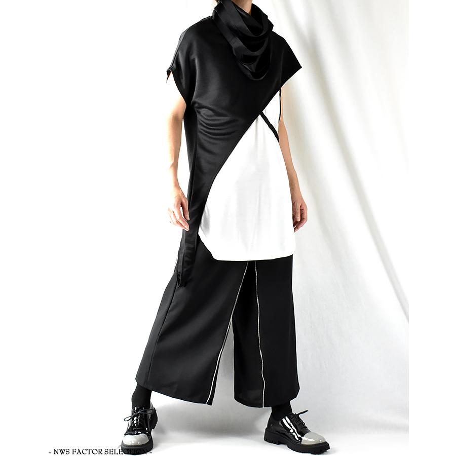 素敵な アシンメトリー トップス メンズ ハイネック 半袖 タートルネック 変形 カットソー ロング丈 ショート丈 ドレープ V系 モード系 衣装 ダンス ロック ストリート Aynaelda Com