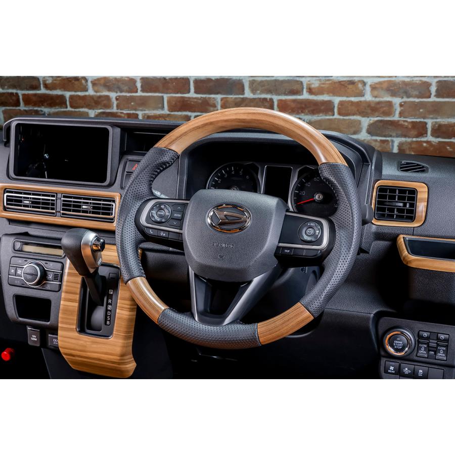 ウッド ステアリング WANGAN357 LA650S LA660S タント ガングリップ 茶木目ウッド