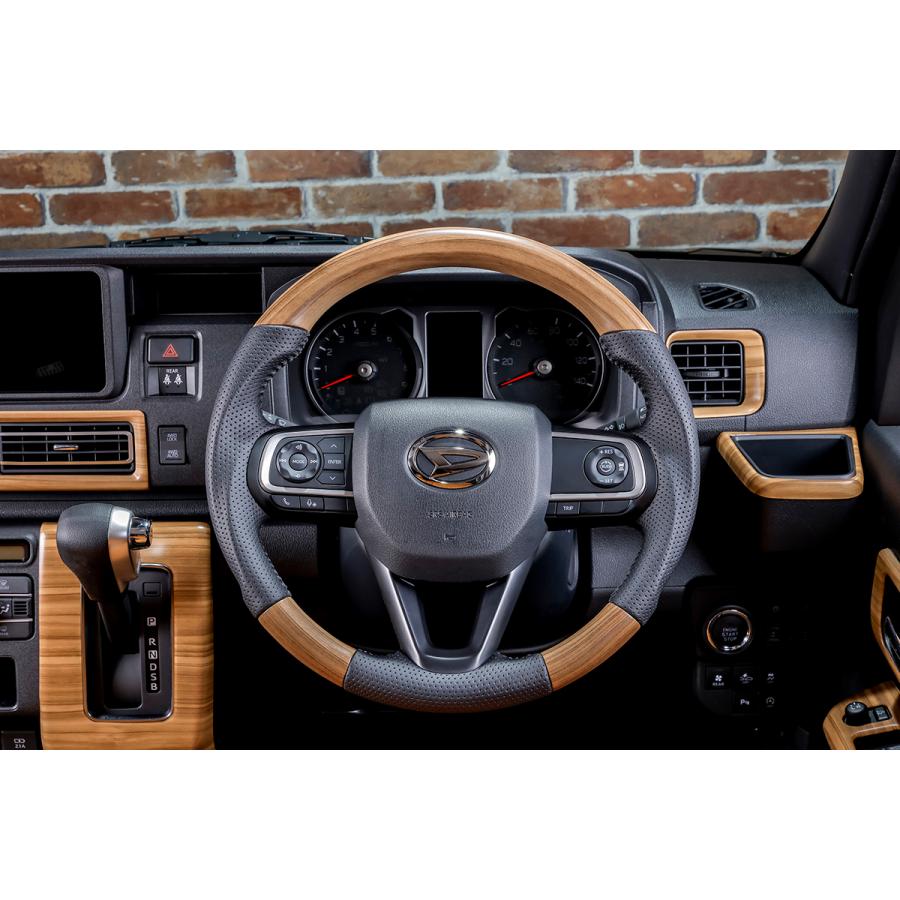 S700W S710W アトレーワゴン S700V S710V ハイゼットカーゴ ガングリップ 茶木目ウッド ステアリング コンビ ハンドル | WANGAN357 | 02