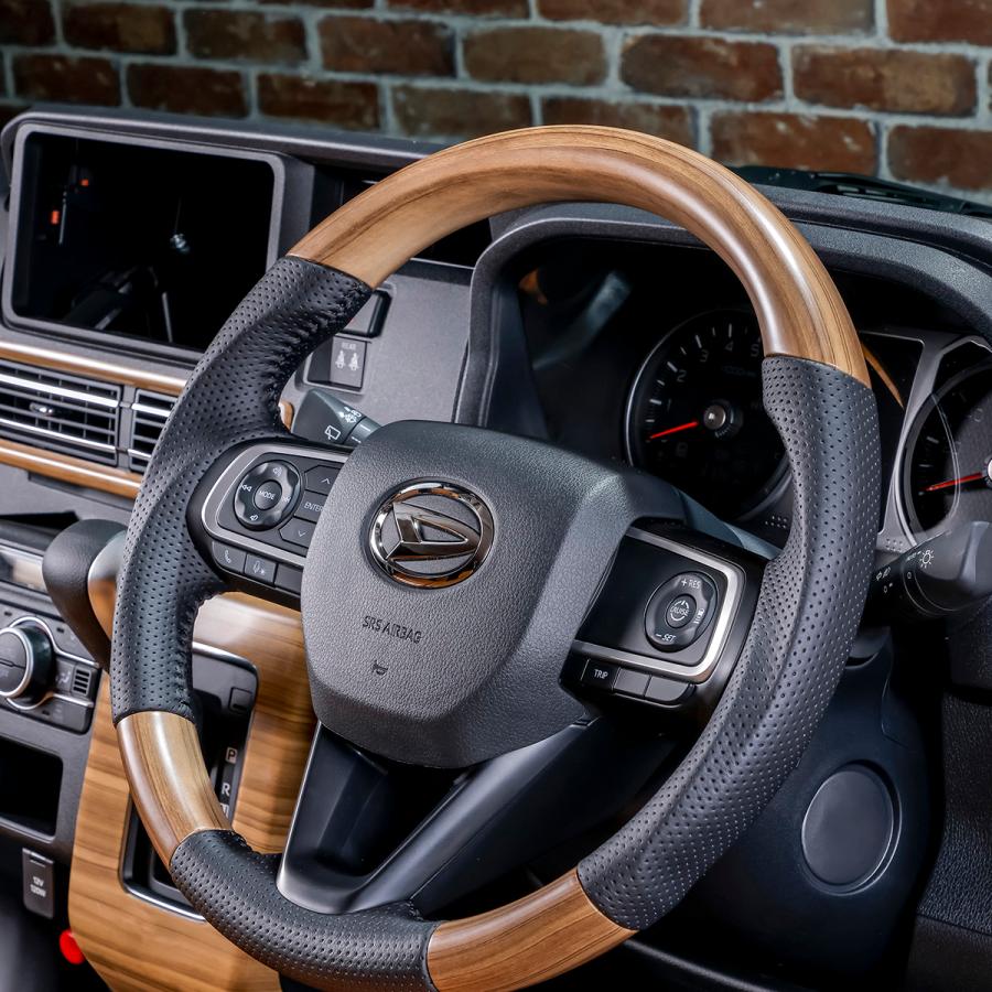 S700W S710W アトレーワゴン S700V S710V ハイゼットカーゴ ガングリップ 茶木目ウッド ステアリング コンビ ハンドル | WANGAN357 | 05