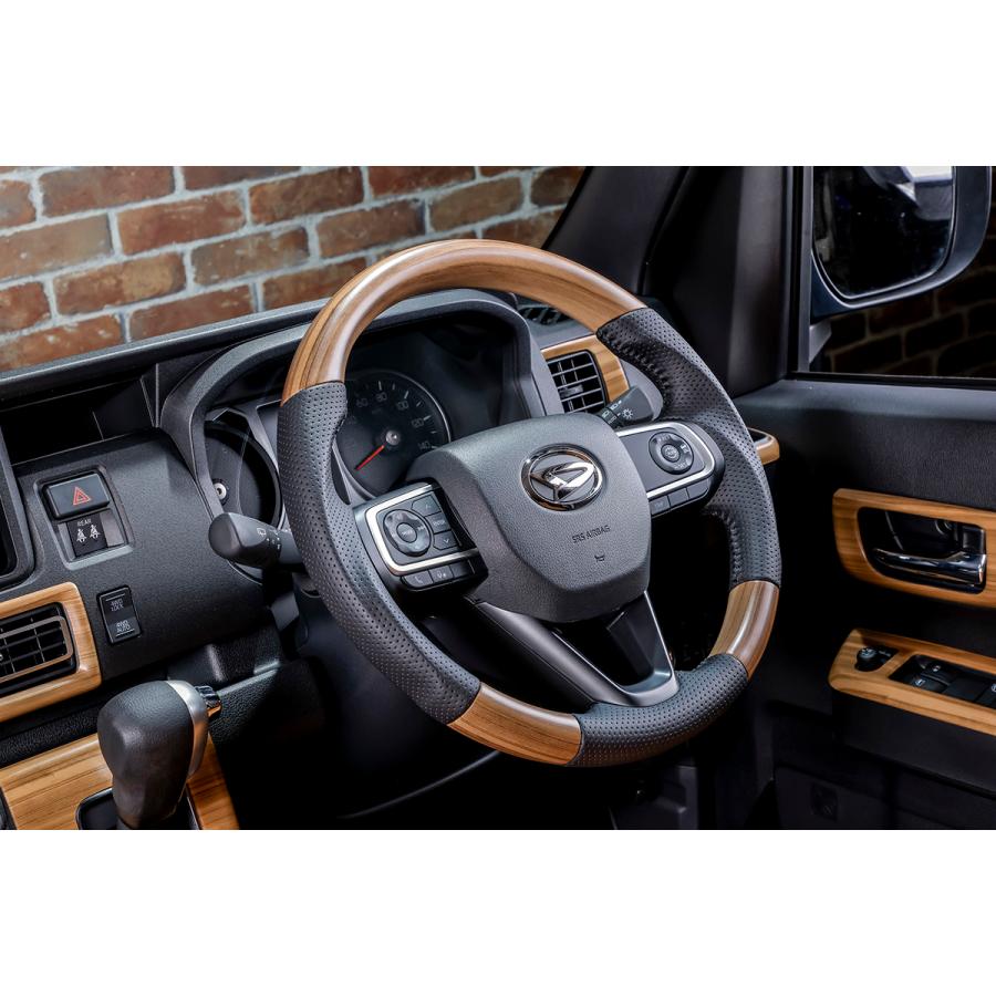 S700W S710W アトレーワゴン S700V S710V ハイゼットカーゴ ガングリップ 茶木目ウッド ステアリング コンビ ハンドル | WANGAN357 | 06