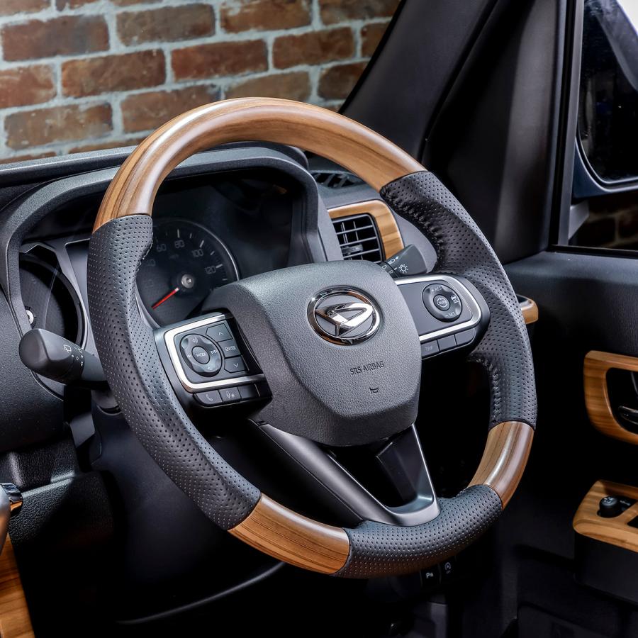 S700W S710W アトレーワゴン S700V S710V ハイゼットカーゴ ガングリップ 茶木目ウッド ステアリング コンビ ハンドル | WANGAN357 | 07