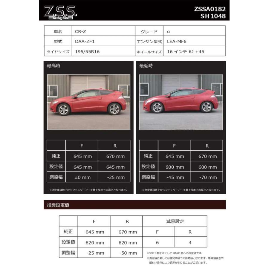 Z.S.S. Rigel 車高調 フルタップ式 全長調整 ZF1 ホンダ CR-Z CRZ 減衰
