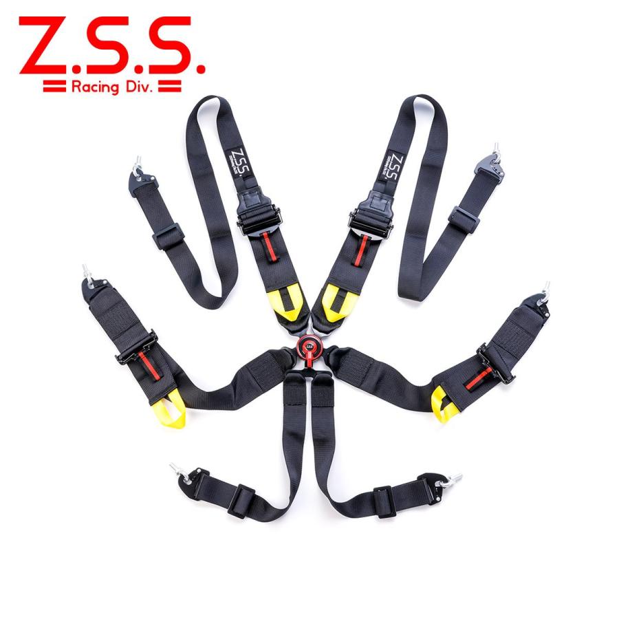Z.S.S. レーシングハーネス 6点式 HANS対応 汎用 ブラック 2インチ-3