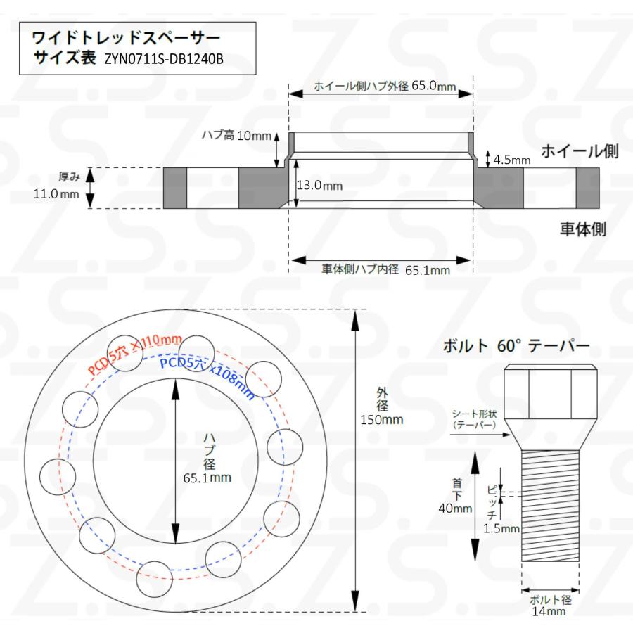 Z.S.S. AP ボルボ VOLVO S60 V70 S80 11mm スペーサー PCD108 PCD110 5