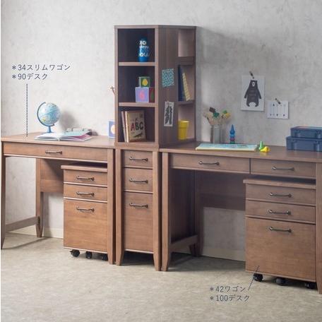 デスクワゴン 幅34cm 引き出し 木製 天然木 キャスター付き 小学生