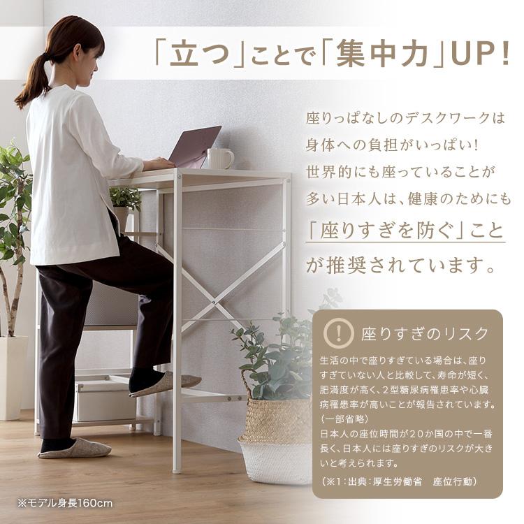 スタンディングデスク 幅120cm パソコンデスク 足置き フットレスト 白