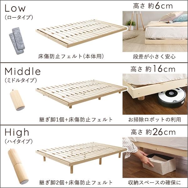 ベッドフレーム 140×200cm ダブル D 木製 天然木 すのこベッド 3段階高