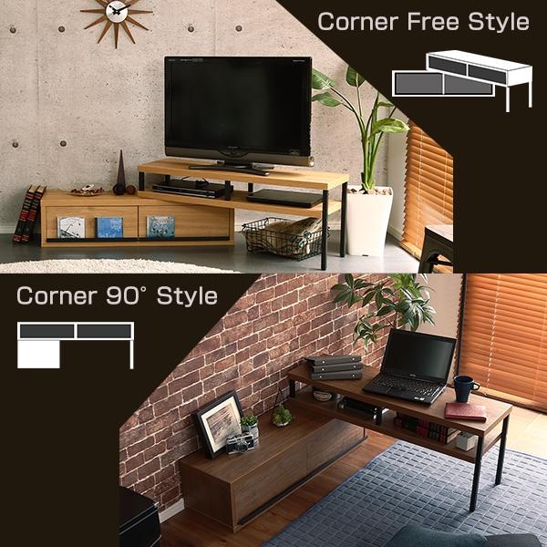 テレビ台 幅100-190cm 伸縮テレビボード 黒脚 完成品 ヴィンテージ風 