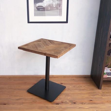 カフェテーブル 幅60cm 天然木 古材 木製 ヘリンボーン 無垢材 正方形