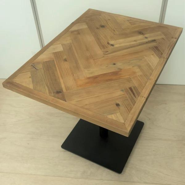カフェテーブル 幅60cm×80cm ヘリンボーン 天然木 古材 木製 無垢材