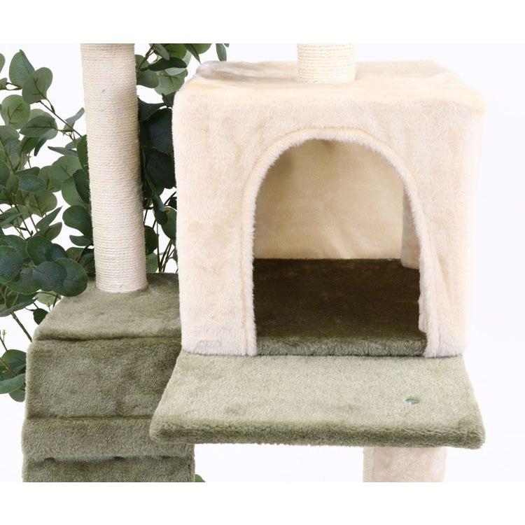 キャットタワー 猫用品 つめとぎ ねこの休ら木 レオ グリーン 58204 (D)(B) キャットタワー