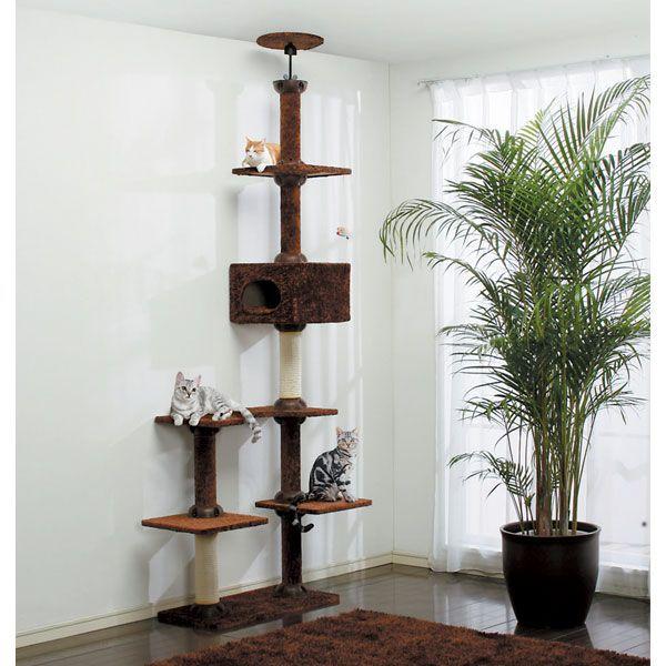 キャットタワー 突っ張り 突っ張り型 キャットランド CLD-240B ブラウン・ホワイト 猫用品 猫タワー 爪とぎ 多頭飼い アイリスオーヤマ 約