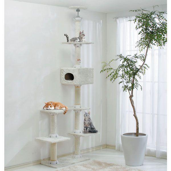 キャットタワー 突っ張り 突っ張り型 キャットランド CLD-240B ブラウン・ホワイト 猫用品 猫タワー 爪とぎ 多頭飼い アイリスオーヤマ 約