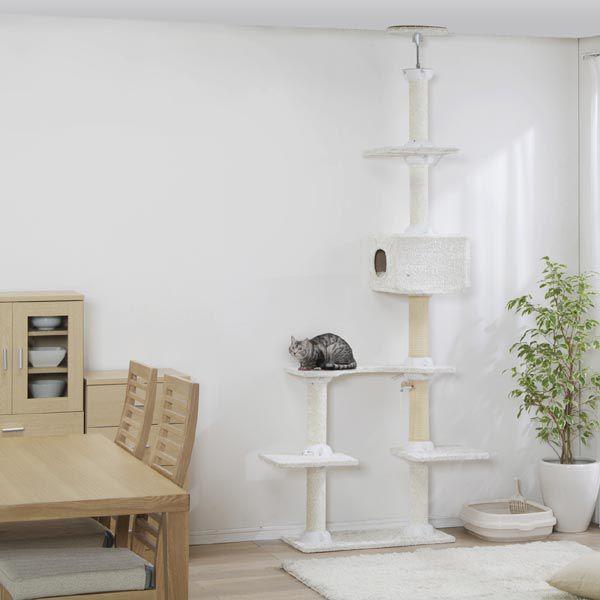 キャットタワー 突っ張り 突っ張り型 キャットランド CLD-240B ブラウン・ホワイト 猫用品 猫タワー 爪とぎ 多頭飼い アイリスオーヤマ 約