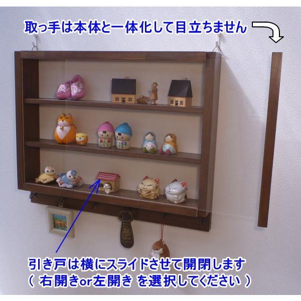 アクリル引き戸付き飾り棚 ウォールシェルフ フック6本付き