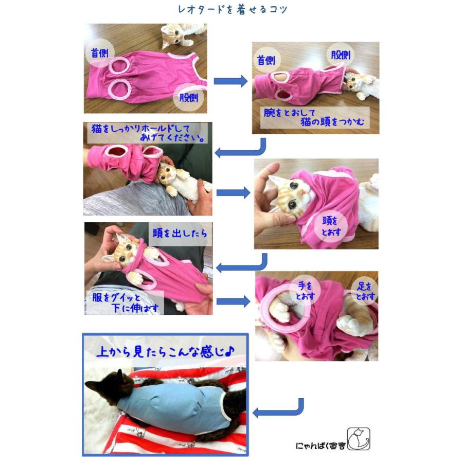 猫 キャット ネコ ねこ 術後 服 保護服 傷防止 エリザベスカラー 術後ウェア 術後着 なめ防止 脱毛 傷口保護 皮膚 避妊 伸縮 (ナメにゃいでレオタード)｜nyanpakusengen｜16