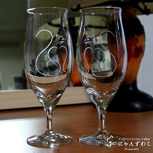 猫柄ビアグラス・ハート&キッス（ペア）BG-17 / ねこ雑貨 ネコグッズ 猫グラス