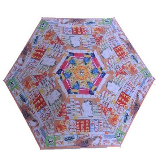 ショッピング販売 Manhattaner´sマンハッタナーズ　ミニ傘　晴雨兼用傘　晴雨兼用折りたたみ傘「グルメ猫」