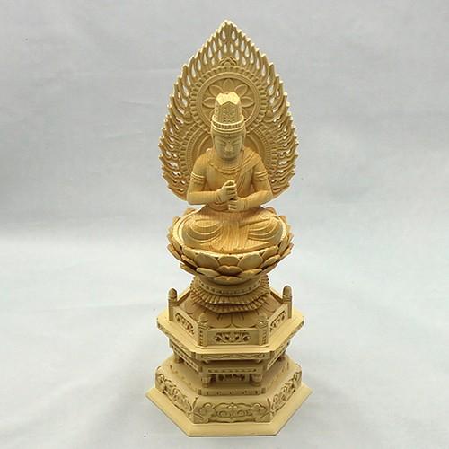 仏像（真言宗）桧木　六角台火炎光背大日　１．８寸