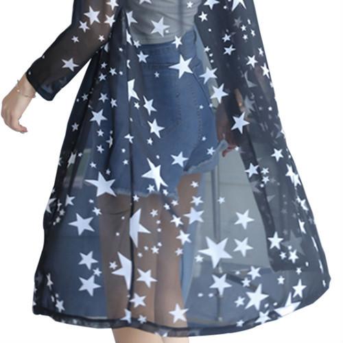カーディガン 星柄 透け感のある ロング丈 ブラック 冷房対策 薄手 ロングカーディガン 日焼け UV 対策  ブラック 黒 |  | 02